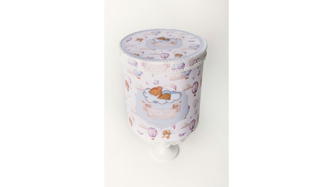 Trusou de botez pentru baieti cu ursuleti si baloane de aer cald, Puf Teddy Bear 1